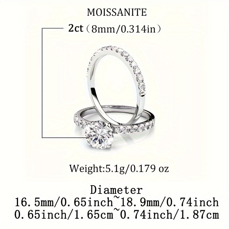 Stunning 2ct S925 Sterling Silver Moissanite Two-Piece Ring Set, Hypoallergenic Faux Diamond Stacking Engagement and Wedding Rings for Women, Perfect for Bohemian Vacation Style. Ideal Gifts for Her.