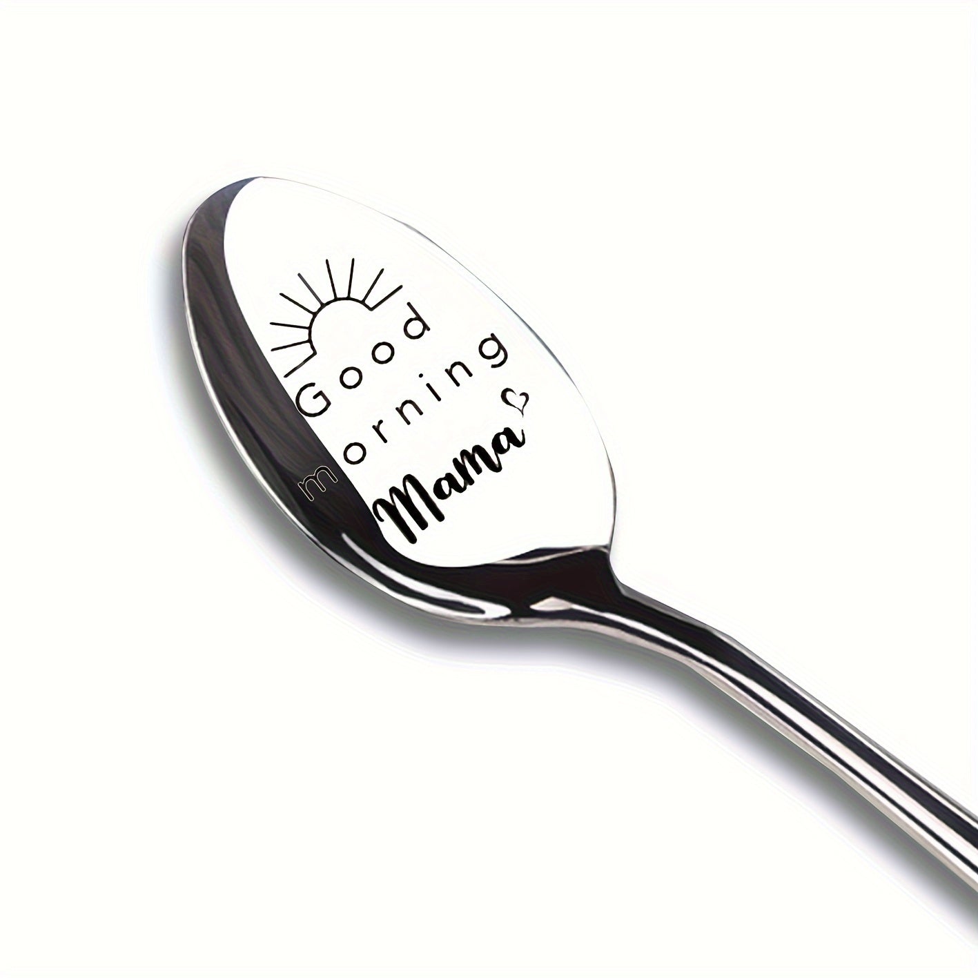 Stainless Steel Spoon Engraved with "GOOD MORNING MAMA" - Mirror Polished Funny Coffee Spoon, Ice Cream Spoon, Gift for Lovers, Father's Day, Birthday, Wedding Anniversary