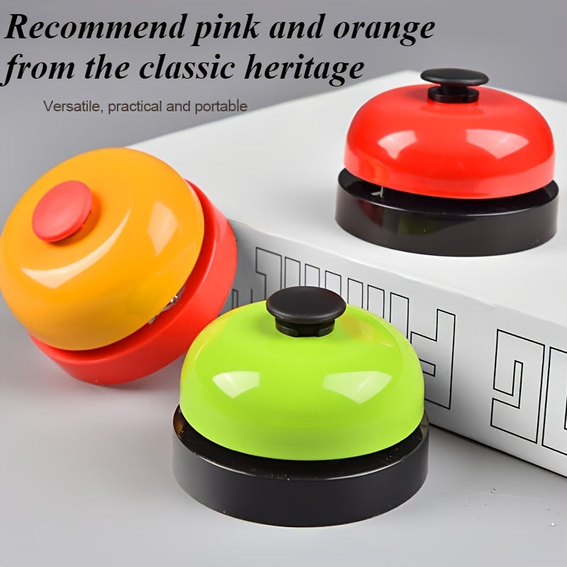 Colorful metal hand bell with clear ring tone, ideal for various uses, no batteries required.