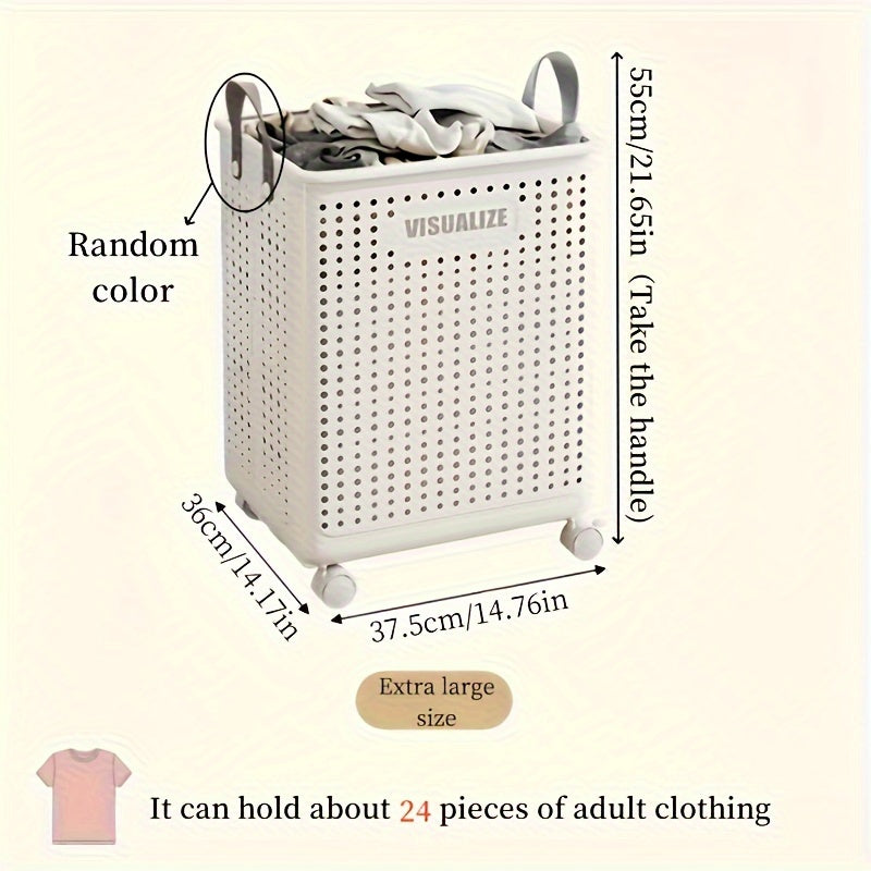 Portable Dirty Clothes Basket with No Cover, Foldable Design for Easy Storage. Perfect for Home, Balcony, and Bathroom. Medium Capacity with Wheels for Easy Mobility. Holds up to 14 Adult Clothes (Medium Size) or 20 Adult Clothes (Large Size). A