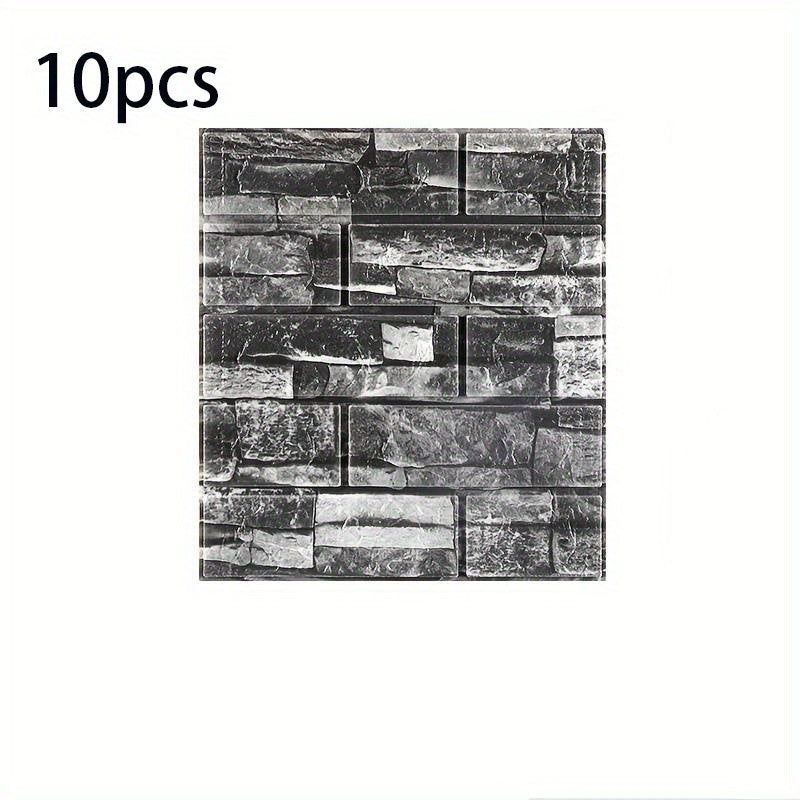 10 pieces of 3D foam soft tile wall stickers with faux brick design for bedroom decoration. Waterproof and self-adhesive, suitable for business and industrial rooms.