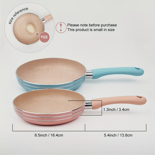 Small Non-Stick Egg Skillet, Single-Serving Breakfast Frying Pan, Adorable Pink & Blue Aluminum Cookware, Dishwasher-Safe, Easy-to-Clean Cooking Utensil