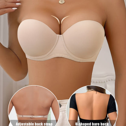 Stylish half cup underwire strapless push-up bra for women.