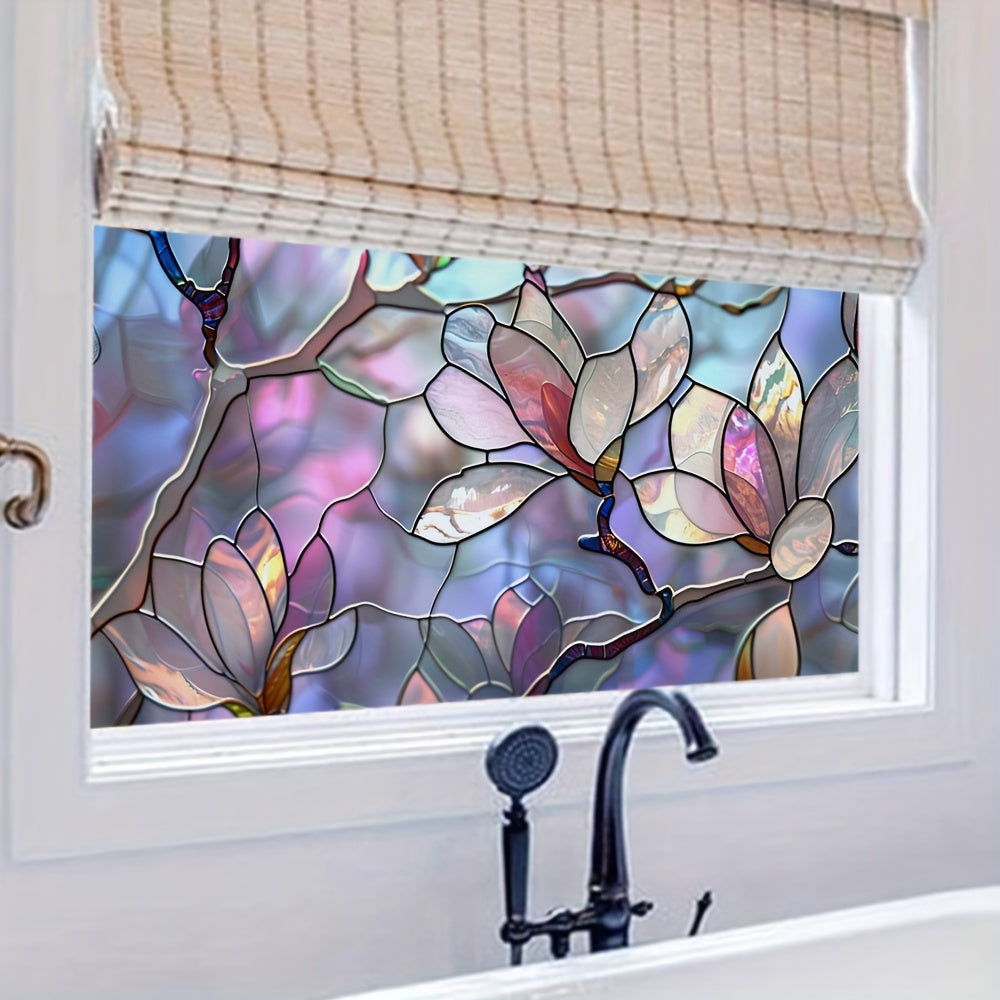 Reusable Classic Floral Stained Glass Window Film with Static Cling - Perfect for Home Office, Living Room, Kitchen, and More! Rectangular Shape, Dull Finish, 11mil Thickness.