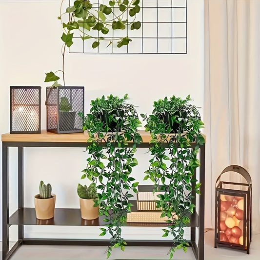 2 simulated hanging mandala green plants for home, wedding, birthday, yard, desk, shelf, indoor, and outdoor decoration. No pots included.