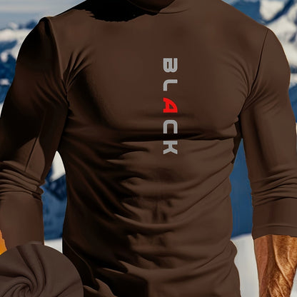 Heurystic Men's Stretchy Turtleneck Sweatshirt - Warm, Long Sleeve, Letter Print Activewear for Fall/Winter