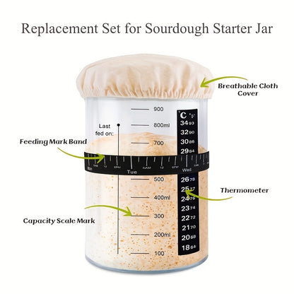 Upgrade your sourdough starter with replacement set accessories including two sets of jar kits with temperature gauge and date bands.