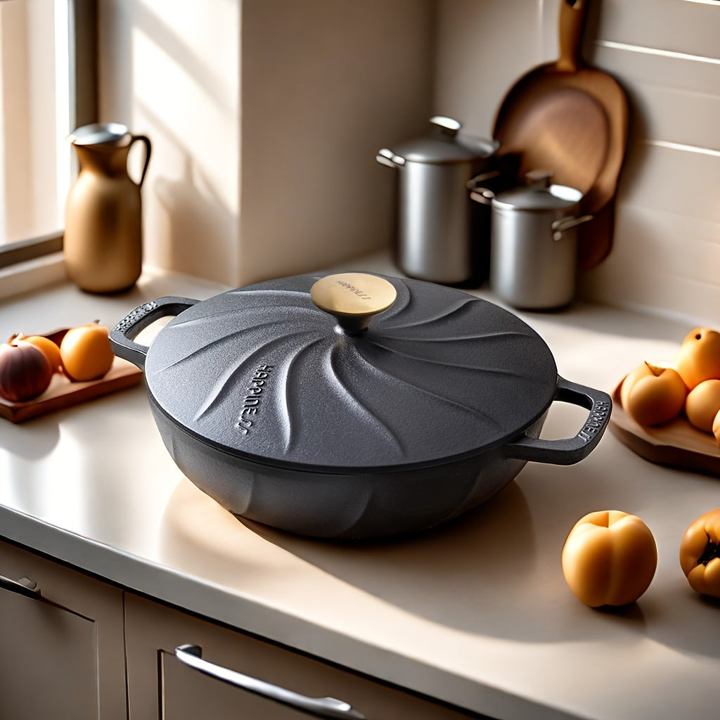 1pc Enameled Cast Iron Dutch Oven, 27.0cm Stockpot with Lid - Suitable for Gas, Oven, and Induction Cooktops. A Versatile Cookware for Stewing, Braising, and Baking.