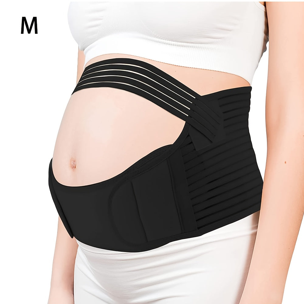 A versatile maternity belly band made of soft polyester, providing support during pregnancy for back pain relief, hip and pelvic support. It is portable, lightweight, and an ideal Christmas and holiday gift for expectant mothers 14 and older.