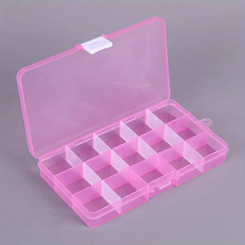 1pc Transparent Storage Box with 15 Grids, ideal for organizing earrings, rings, jewelry, accessories, screws, and small DIY craft parts. Perfect storage solution for home organization.