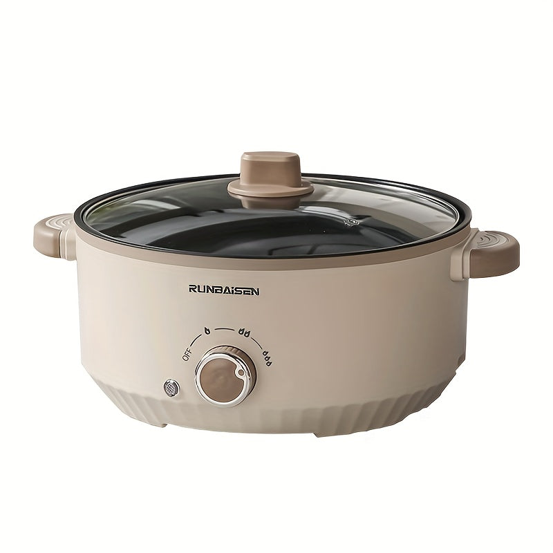 Large electric cooker with multiple functions: hot pot, frying pan, and steamer. Ideal for dormitory use in winter. 220V-240V with European plug. Made of durable PP material.