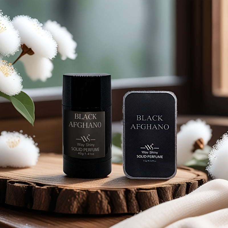 Black Afghano Men's Solid Perfume Stick with Natural Woodsy Fragrance, Long-Lasting Scent, 40g/1.4oz, Plant-Based Ingredients, Sleek Black Design, Ideal for Everyday Use