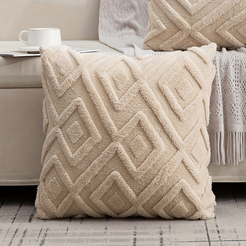 Soft velvet diamond check pillow cover, ideal for office sofa and headboard decor. Machine washable with zip closure (pillow insert not included). Perfect for couch pillows.