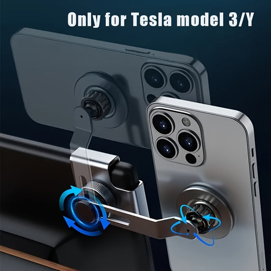 Aluminum Alloy Magnetic Phone Mount for Tesla Model 3/Y (2017-2023) - Secure grip, easy adjustment, sleek design.