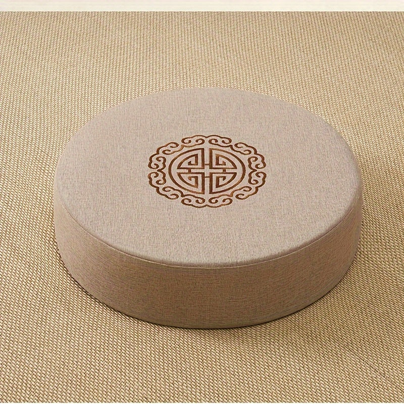 Round pouf Tatami floor pillow with non-electrical comfort design, featuring 1 piece of traditional woven fabric sponge padding for meditation.