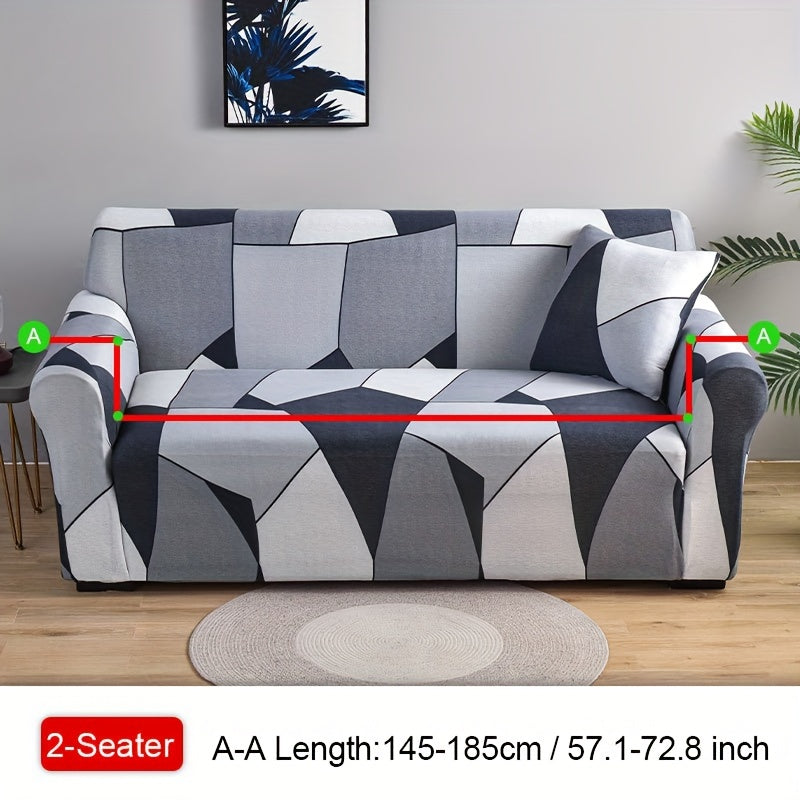 Spandex sofa slipcover with geometric pattern for home decor.