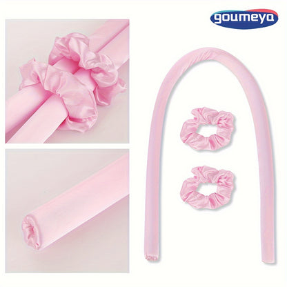 Heatless curling rod headband for natural soft waves using silk ribbon curling rod hair roller with hair tie, a DIY styling tool for overnight use.