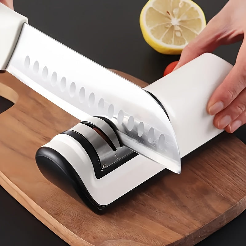 Cop Rose presents a USB rechargeable electric knife sharpener designed for precision sharpening in the kitchen. This compact and automatic gadget features 2-speed adjustment for versatile use. It is a multifunctional household tool and a sharpening stone