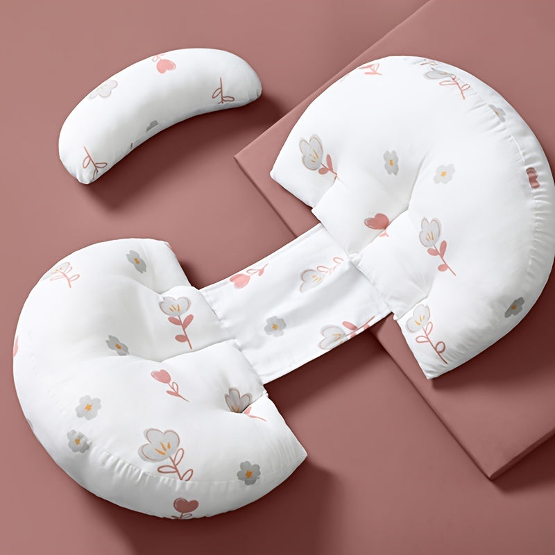 U-Shaped Maternity Pillow with Floral Print, Providing Belly Support for Side Sleeping and Waist Protection