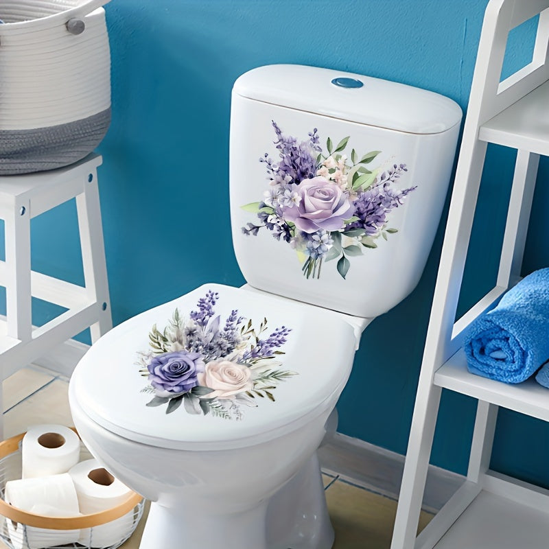 One purple flower style toilet sticker set for restroom renovation, self-adhesive and removable, perfect for home decoration.