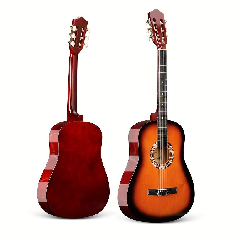 YASATEAO 38" classical guitar with basswood body, nylon strings, 18 frets, half-closed tuning peg, and mixed color.