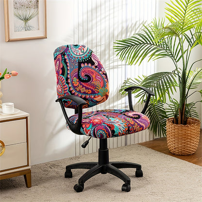 2 printed chair covers to beautify and decorate home or office split or swivel chairs.