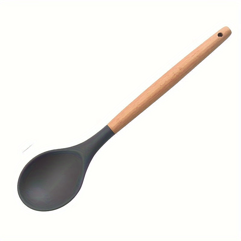 Wooden Handled Silicone Spoon - Multipurpose Kitchen Tool for Mixing, Serving, and Stirring - Long-lasting and Simple to Wash