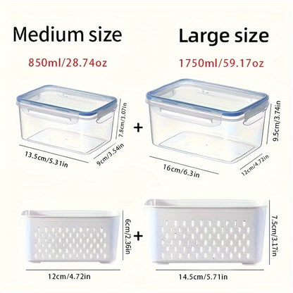 Set of 4 Storage Containers - Leak Proof & Reusable with Lids, Stackable Food Preservation Boxes for Meat, Fruit, and Vegetables. Ideal for Kitchen Organization & Accessories.