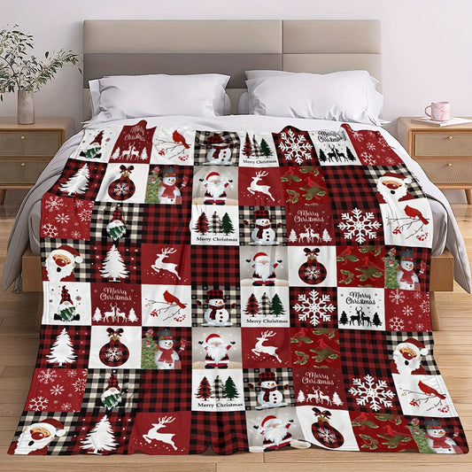 Cozy Christmas Reindeer & Snowflake Throw Blanket made from Soft Polyester Flannel - Perfect for All Seasons. Featuring a Reversible design with Durable Digital Print in a Contemporary Style. Versatile and Multi-Purpose for use on Sofa, Bed, Office Nap