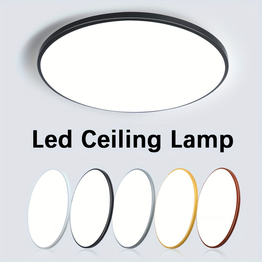 LED Ceiling Light available in 18W, 27W, and 36W sizes, modern design, suitable for bedroom, living room, bathroom, and balcony, comes in slim multicolor options.