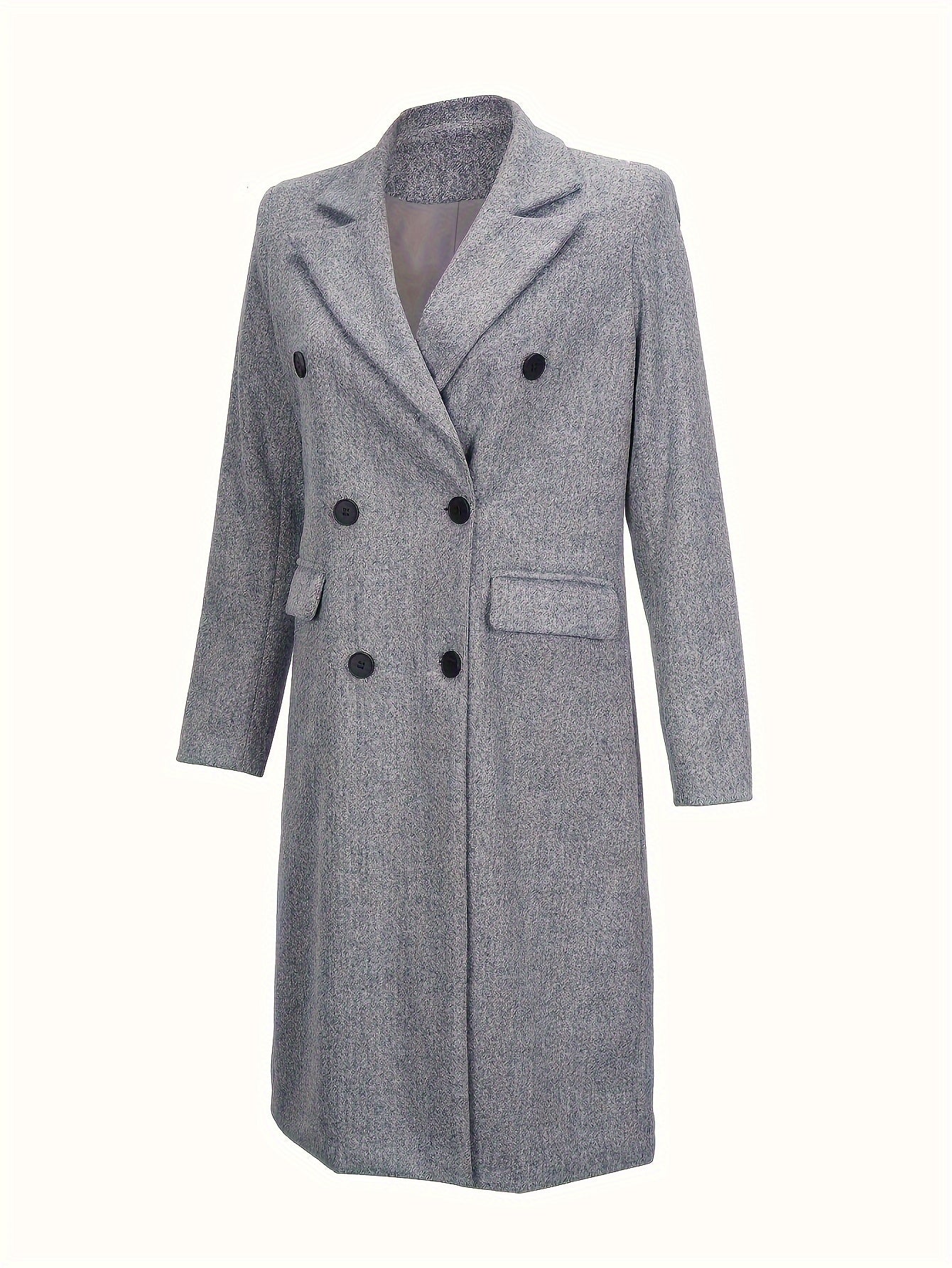 Double-breasted overcoat with lapel collar, long sleeves, perfect for fall & winter. Women's clothing.