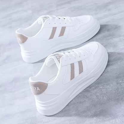 Women's classic white sneakers with blue stripes, casual, non-slip, waterproof, durable for all seasons.