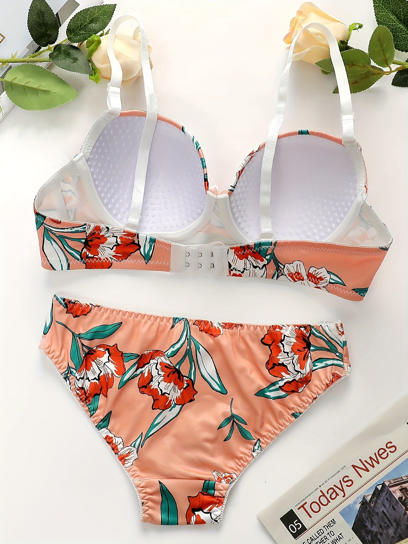 Floral Push-Up Bra and Panty Set: Sexy, Comfortable, Non-See-Through, Supportive Lingerie with Floral Pattern.