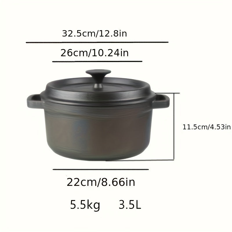 Heavy-Duty Cast Iron Dutch Oven with Dual Handles - Non-Stick Pre-Seasoned Cookware, Oven Safe, Induction Compatible Skillets for Stewing, Braising, and Frying - Available in 3.5L & 3L sizes