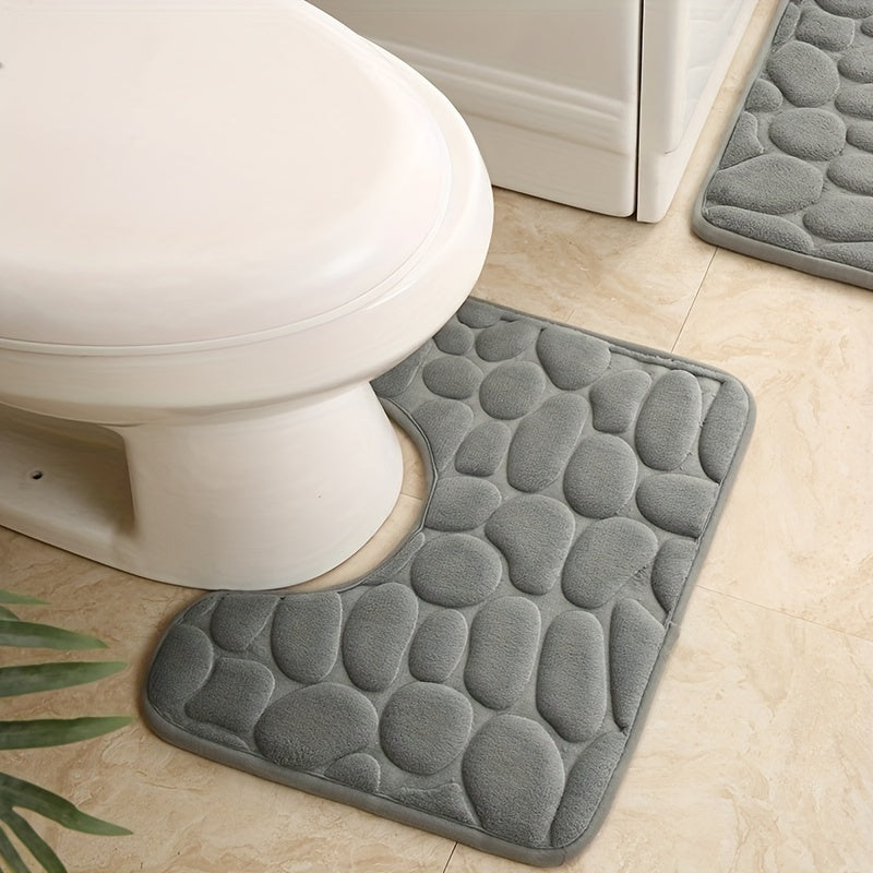 Pebble Embossed Non-Slip Bathroom Bath Mat Set with Memory Foam - Super Soft, Absorbent, and Quick-Drying Rug for Comfort and Safety. Machine Washable and Thick for a luxurious feel in your bathroom.