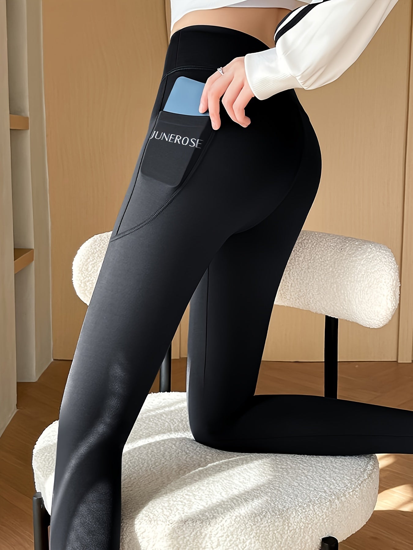 High waist compression pants with tummy control and pockets for women.