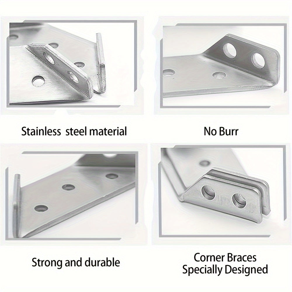 50pcs Heavy-Duty Stainless Steel Corner Brackets with Screws - 90° Angle Support, Scratch-Resistant, Easy Installation for Furniture & Wood Frames