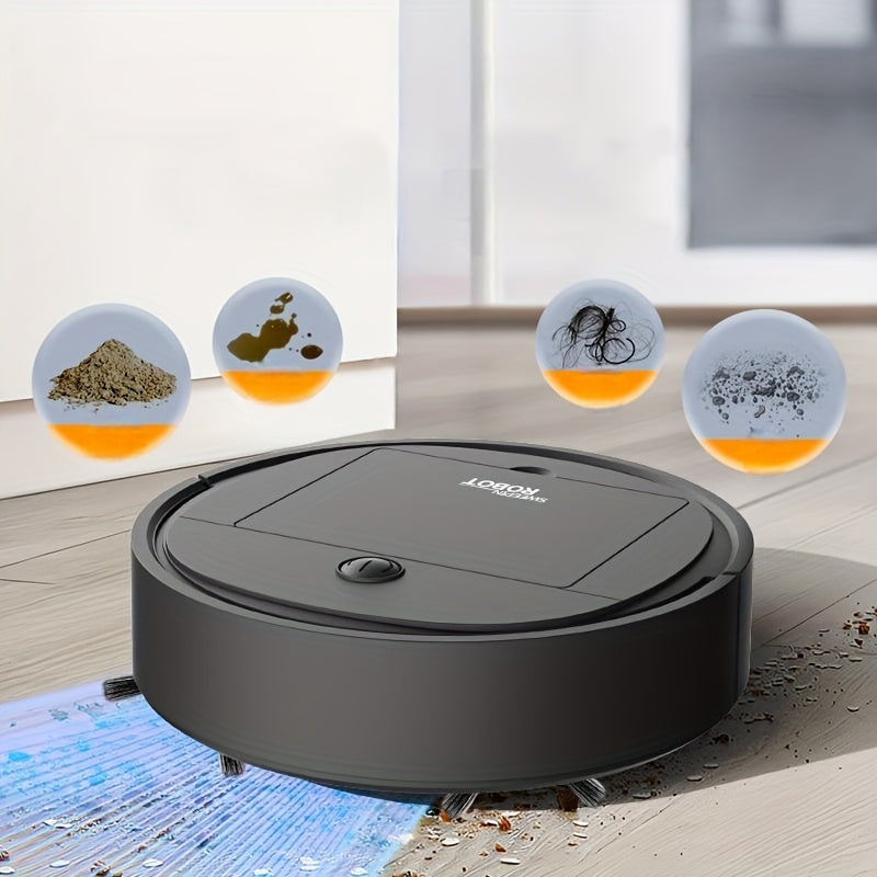 3-in-1 Robot Vacuum Cleaner: USB rechargeable with low noise and long battery life. Ideal for home carpet, sofa, and under-bed cleaning. Great for picking up pet hair, paper, and debris.