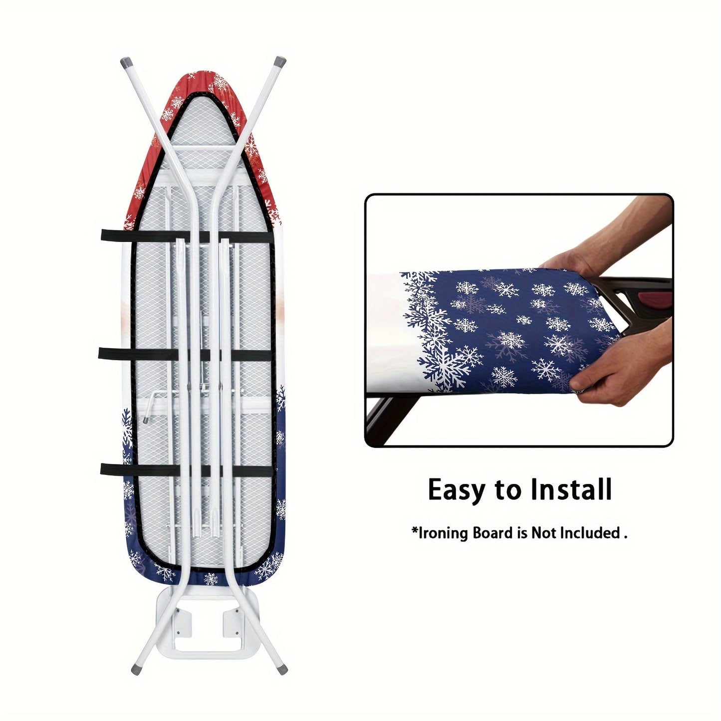 Protective Christmas snowman print ironing board cover for standard size boards, featuring a dust-proof and stain-resistant cloth. Add a cute holiday decor touch to your ironing routine.