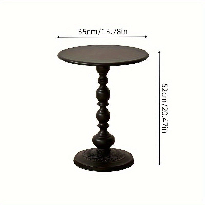 Modern small round table for living room or balcony, with a simple iron design and creamy wind color. Table width is 35cm.