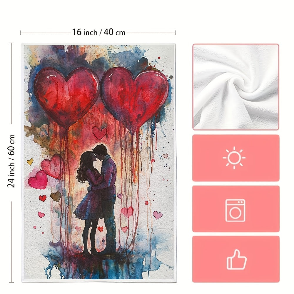 Valentine's Day Kitchen Towels Set of 2, Modern Coastal Design, Highly Absorbent Polyester Knit Fabric, Easy to Clean in Washing Machine, 40.64x60.96 cm, Lovely Hand Towels for Holiday Decor - SKU: 2KYSYS1217552, Dish Cloths