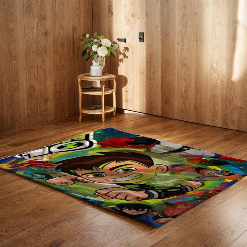 Ben 10 Cartoon Poster Flannel Fleece Blanket - Soft and Stylish, Perfect for All Seasons. Features Digital Print on Polyester Material, Lightweight at 250-300gsm. Versatile Gift for Couch, Bed, Beach, or Picnics.