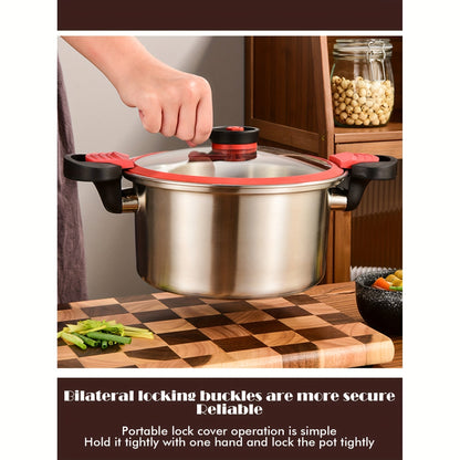 Durable Stainless Steel Soup Pot ideal for Food Processing, featuring a Double Bottom, Glass Lid, and versatile for use as a Stew or Pasta Pot in the Household Kitchen