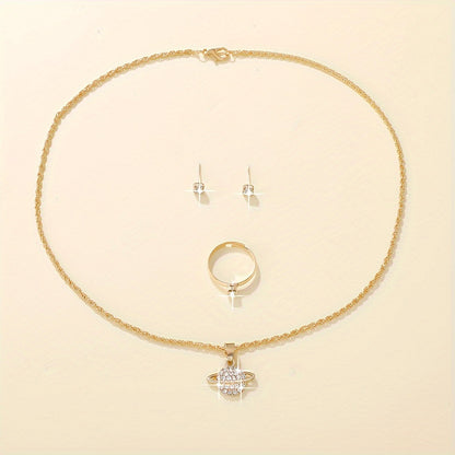 Stylish 4pcs Women's Jewelry Set with Glass Accents, Suitable for Casual Attire or Gifting