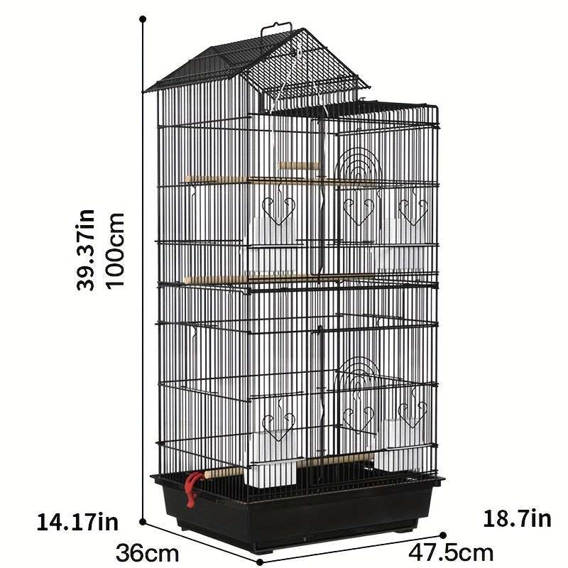 Large multi-layer bird cage with welded wire mesh for one pet bird.