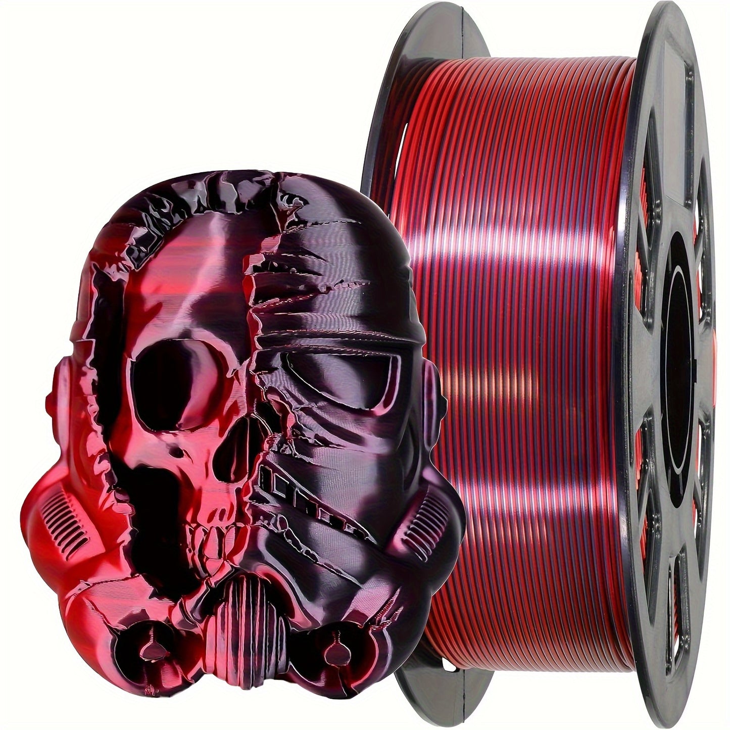 Dual-color red black PLA 3D printer filament, shiny coextrusion, 1KG/2.2lb.