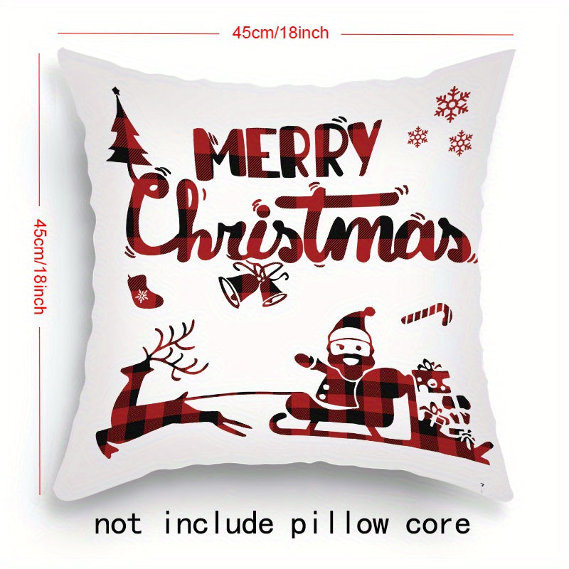 Set of 4 Christmas-themed pillowcases with various designs, 45.72cm X 45.72cm.