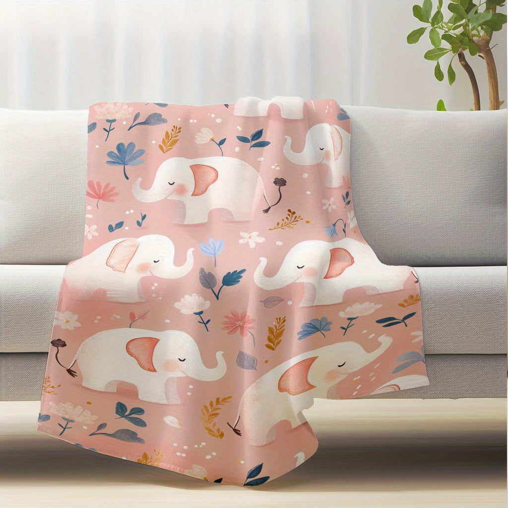 One piece of a cute elephant print flannel lightweight plush comfort throw. This soft and warm sofa blanket is perfect for all seasons and is anti-tear. Featuring a contemporary style with a digital print, the polyester cover is made of knitted fabric