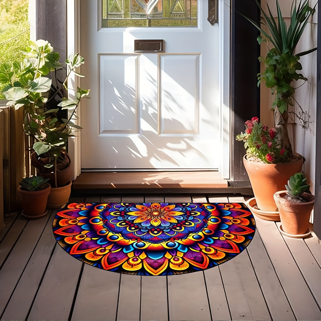 Welcome guests in bohemian style with our Mandala Doormat - 1pc, crafted from durable, non-slip polyester fiber for easy cleaning. Perfect for entryways, kitchens, and bathrooms, this mat makes an ideal home decor gift.