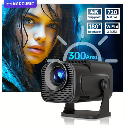 Magcubic HY320 Mini 720P Android 11 4K Projector with wifi6, wireless5.0, 300ANSI, EU Plug, and 180° Rotable.